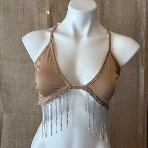 Elegant Tan Fringe Women Top